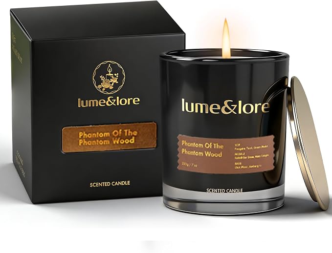 Phantom Wood Scented Candle - 7oz Natural Soy Wax, Fougère & Teak Aroma - The Best Gift for Focus & Relaxation
