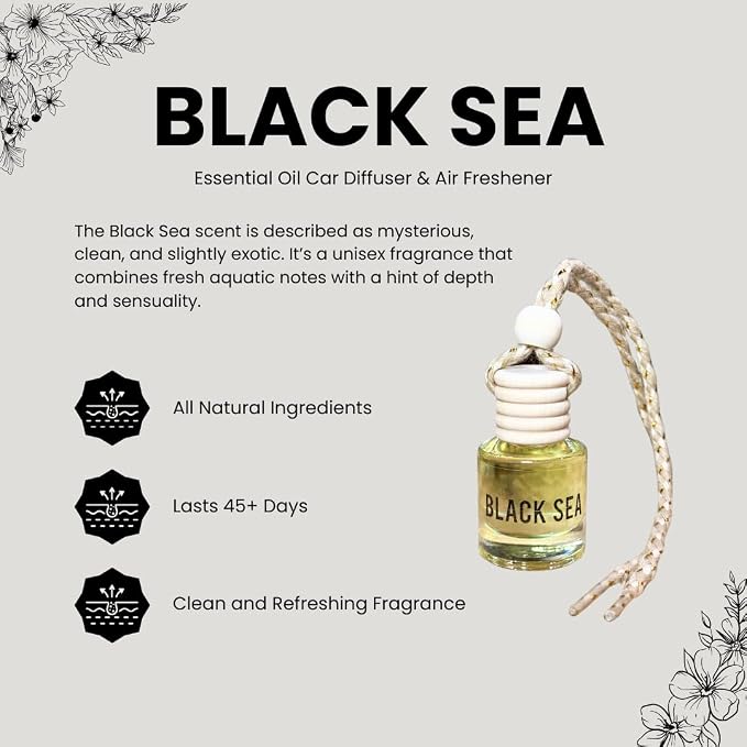 Black Sea Scent Hanging Car Air Freshener – Long Lasting Essential Oil Diffuser for Car, Closet, Bathroom – 2-Pack Natural Scent Deodorizer