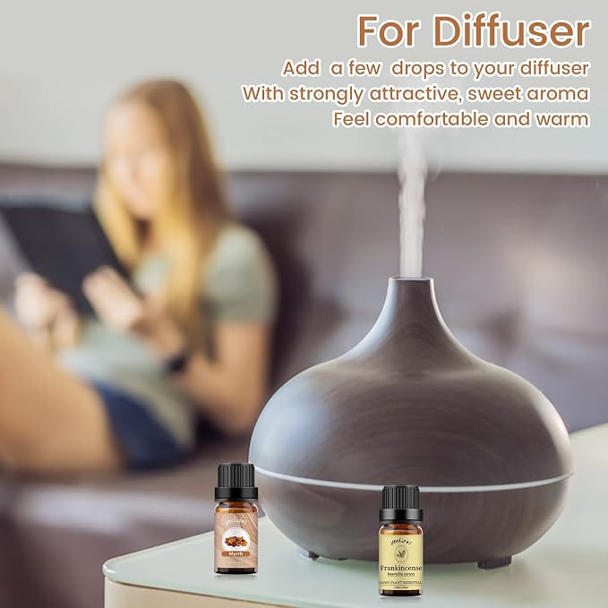 yethious Frankincense and Myrrh Oil Frankincense Essential Oil Myrrh Oils for Diffuser & Aromatherapy, Candle, Soap Candle Making - 2PCS 10ML