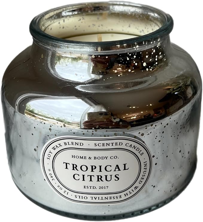 Home&Body Company Scented Candles 12 OZ Fragranced Candle, Soy Blend Wax, Infused with Essential Oils, Home Fragrances, Aromatherapy Home Scented Candles Gift, Scent: Tropical Citrus