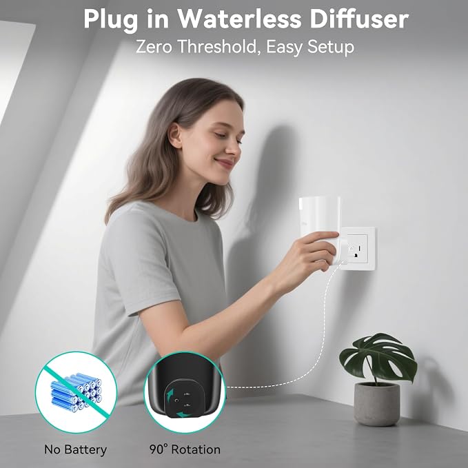 Waterless Diffuser, Plug in Diffuser for Essential Oils,Waterless Essential Oil Diffuser in Wall, Smart Bluetooth App Control, Up to 500 Sq.ft Coverage, White