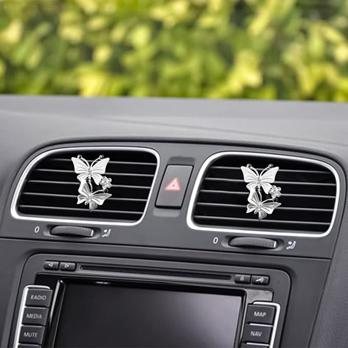 1PC Car Air Fresheners Vent Clips, Cute Dual Butterfly Diamond Rhinestone Car Vent Clip, Air Outlet Perfume Diffuser, Sparkly Bling Car Interior Decoration Accessories for Girls Women