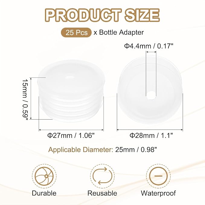 PATIKIL Bottle Adapter 0.98"/25mm Press in Plugs Clear 25Pcs, 0.17" Hole | for Oral Dispenser Liquid Oil Plastic Glass Bottles Stopper
