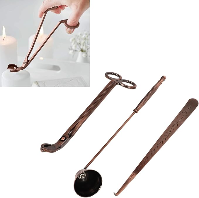 3 in 1 Candle Accessory Set with Candle Wick Trimmer Cutter, Snuffer, Dipper, Bronze Candle Care Kit, Stainless Steel Care Kit Bronze Scented Candles Trimmer Set