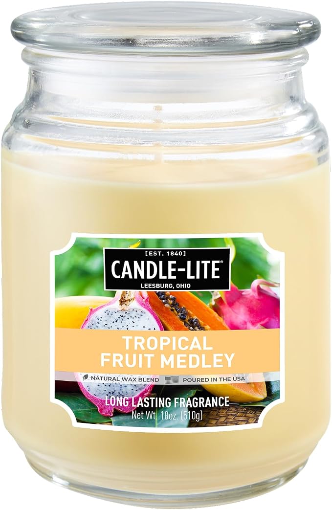 Candle-lite Scented Candles, Tropical Fruit Medley, 18 oz Jar, Proudly Poured in the USA, Aromatherapy Candle, Single-Wick with 110 Hours of Burn Time, Perfect for Creating a Refreshing Ambiance
