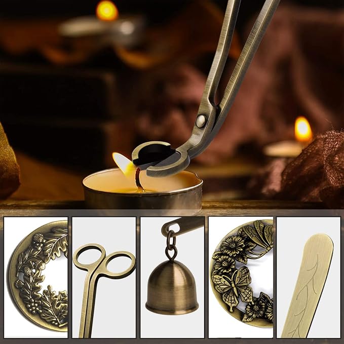 Candle Wick Trimmer, Wick Cutter with Sharp Angled Blades Candle Scissors for Candle Care, Brushed Stainless Steel in Elegant Bronze Fishing, Sturdy Antique Wick Trimmer