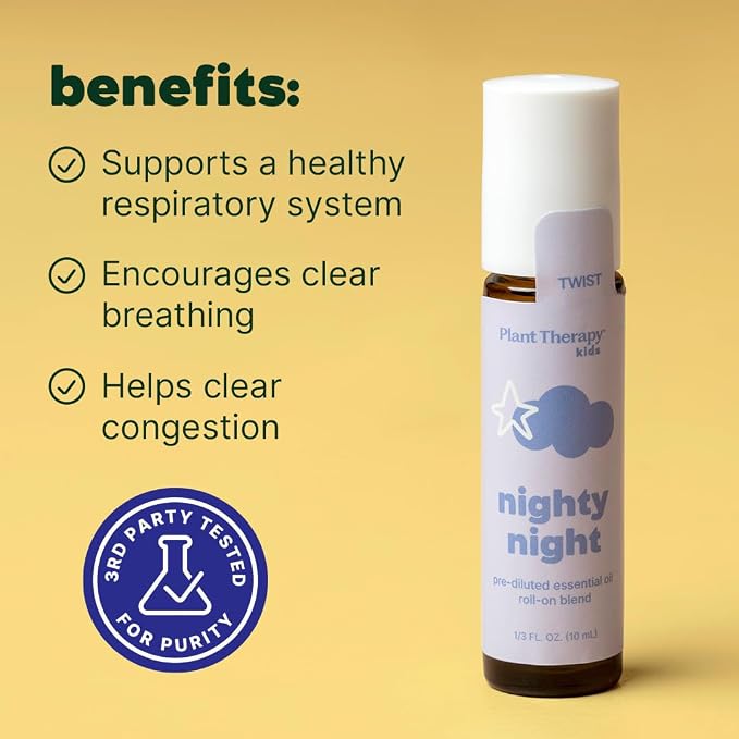 Plant Therapy Kids Nighty Night Essential Oil Blend for Sleep, 10 mL (1/3 oz), Pre-Diluted Roll-On for Convenience, Support a Restful Night's Sleep