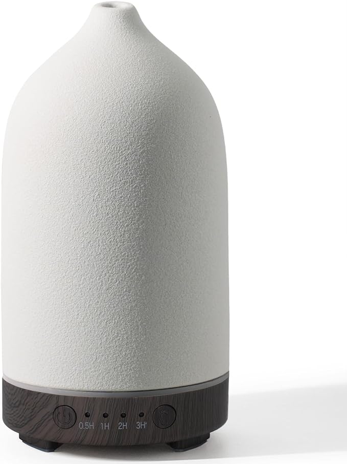 Diffuserlove Ceramic Diffuser 160ML Essential Oil Diffusers Aromatherapy Essential Oil Diffuser for Room Air Diffuser for Home Bedroom Stone Diffuser Black Wood Pattern Base (Size:6.8" H x 3.6" W)
