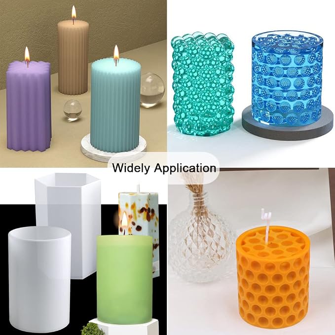 6Pcs Silicone Candle Molds Set for Candle Making, Bubble Pillar Candle Mold, 3D Hexagonal Cylinder Candle Mold, Silicone Mold for Soy Wax, Soap, DIY Scented Candle