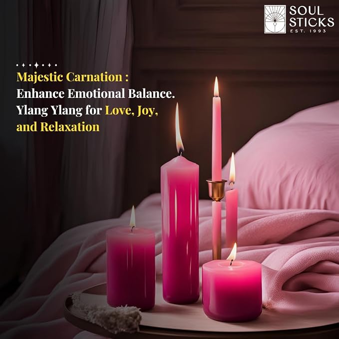 SOUL STICKS 4" Scented Ritual Candles Chime Taper Premium Candles 20 pcs for Rituals, Ceremonies, Meditation, Altar and Spells (Magenta/Ylang ylang)