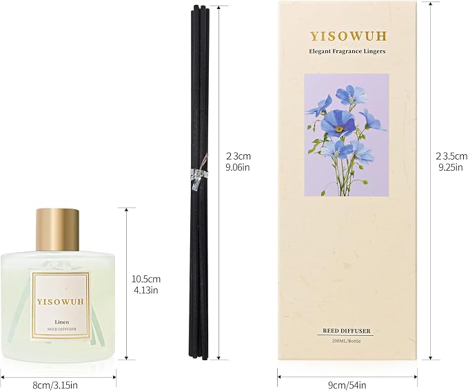 Diffusers for Home 6.76 fl oz（200ml）, YISOWUH Linen Reed Diffuser Set Oil Diffusers with 8 Reed Sticks, Long Lasting Fragrance for Home Decor, Bathroom, Livingroom, Gifts