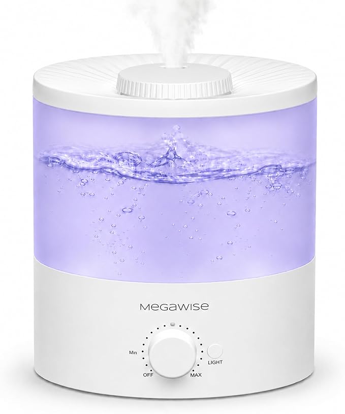 Megawise Cool Mist Humidifiers for Bedroom, 2L Tank Ultra-Quiet Humidifier for Large Room, 40H Runtime with 7 Color Ambient Light, Auto Shut-Off Protection