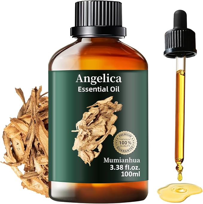 Angelica Root Essential Oil, Pure Angelica Oil Mumianhua Grounding & Calming Aroma for Meditation, Yoga, Diffuser & Mind Wellness, Steam Distilled, 3.38 Fl Oz