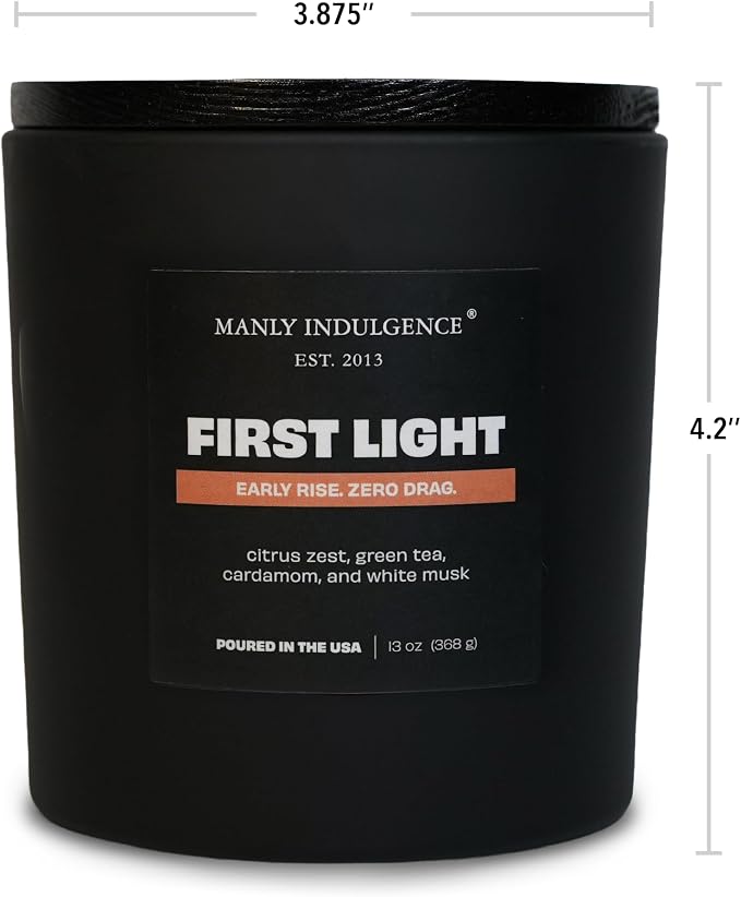 Manly Indulgence First Light Scented Candle, 2 Wick, 13 oz, Premium Soy Blend Wax, Candles for Home Scented - Made in The USA