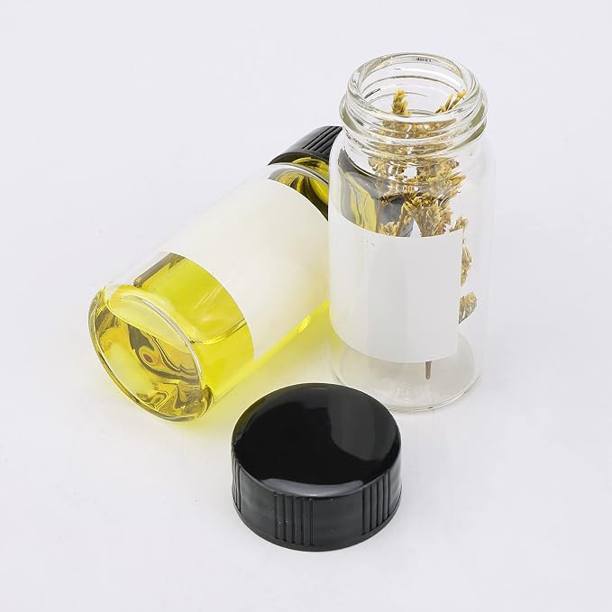 Kesell 40-Pack 20ml (0.68oz, 5.4dram) Clear Glass Vials with Labels - Borosilicate Glass Sample Bottles for Samples - Essential Oil Storage Containers, Leak Proof Refillable Empty Bottles