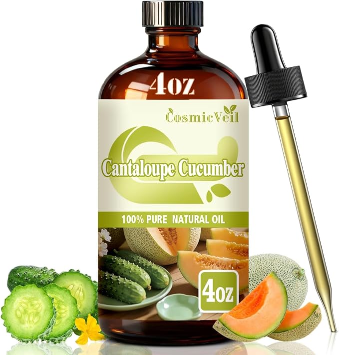 Cucumber Melon Essential Oil for Aroma Diffuser,Humidifier,Home Fragrance,Cleaning,Body Care,Massage,Yoga,DIY Candle,DIY Soap CosmicVeil（Cucumber Melon，4 Fl Oz (Pack of 1)）