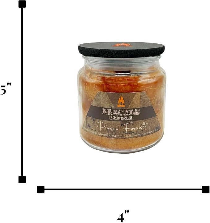 Krackle Candle | Pine Forest | 16 oz Scented Candle with Natural Crackling Wooden Wick | Poured in the USA | Cedar, Cinnamon & Nutmeg Fragrance