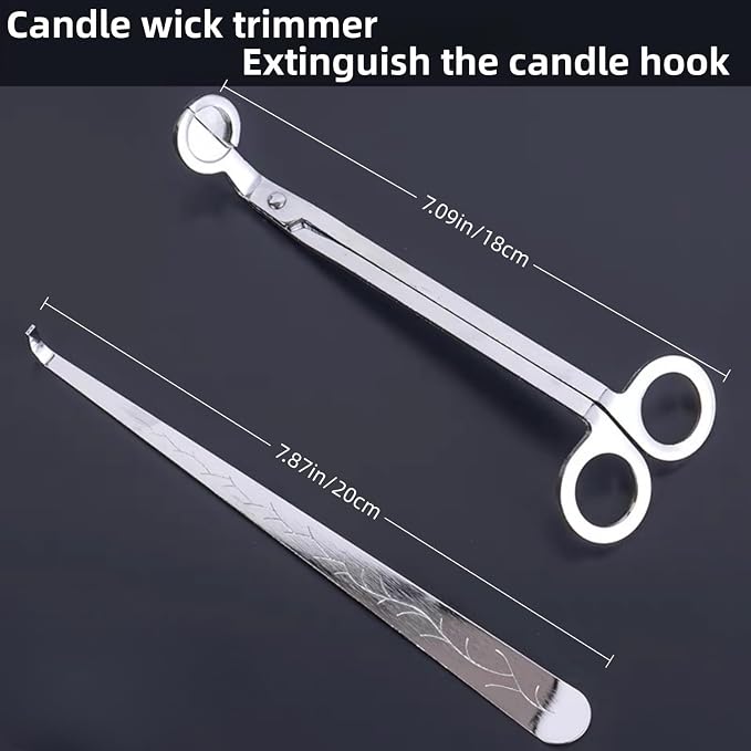 Candle Wick Trimmer and Snuffer Set, 7.09 inch Scissors with Hook, Stainless Steel