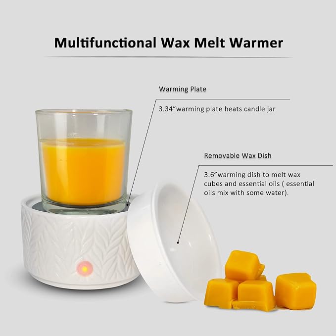 EQUSUPRO Wax Melt Warmer for Scented Wax Melts 3-in-1 Electric Ceramic Candle Wax Warmer Burner Fragrance Wax Melter for Home Office Bedroom Gift & Decor (Leaf)