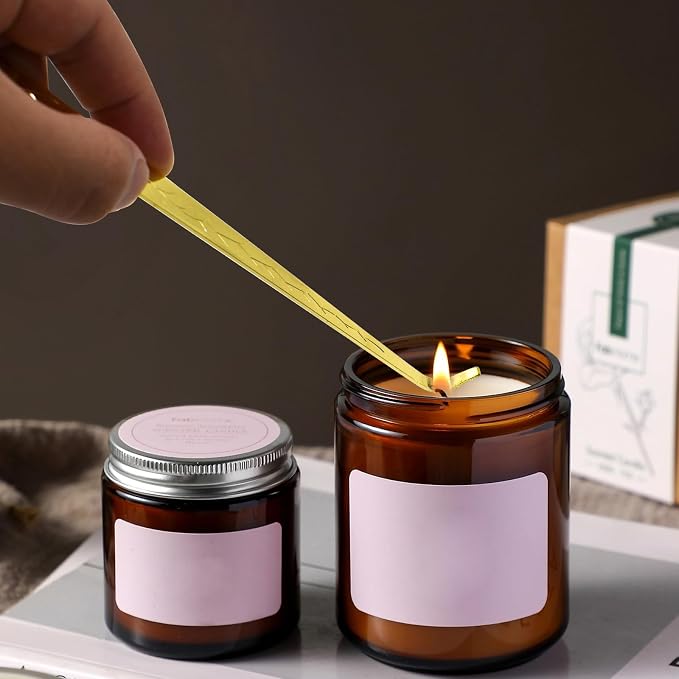 4 in 1 Candle Accessory Set, Candle Snuffer, Candle Wick Cutter, Candle Dipper, Storage Tray Plate, Candle Care Kit with Velvet Pouch for Candle Lover (Gold)