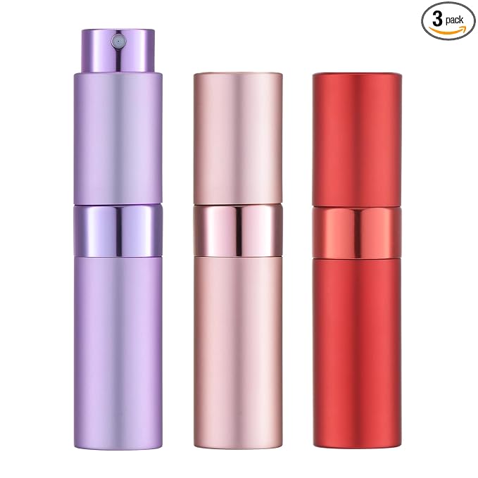 LISAPACK 8ML Atomizer Perfume Spray Bottle for Travel (3 PCS) Empty Cologne Dispenser, Portable Sprayer (Red, Pink, Purple)