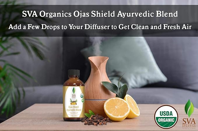 SVA Organics Ojas Shield Blend – 1 Fl Oz – 100% Natural Organic Oil - for Diffuser, Aromatherapy, Hair Care, Face, Skin Care and Body Massage