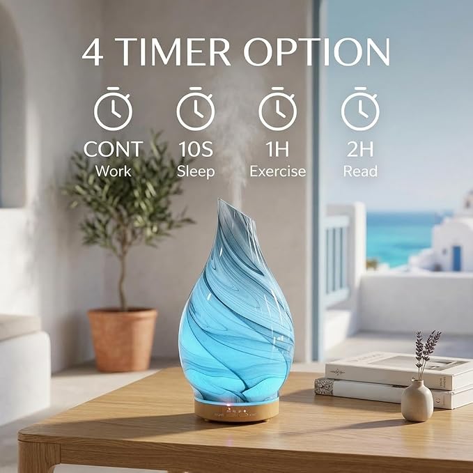 Glass Essential Oil Diffuser with 3 Aromatherapy Oils,200ml Small Humidifier for Bedroom with Timer,7 LED Color Lights for Office Home Room Decor Gifts for Women Men