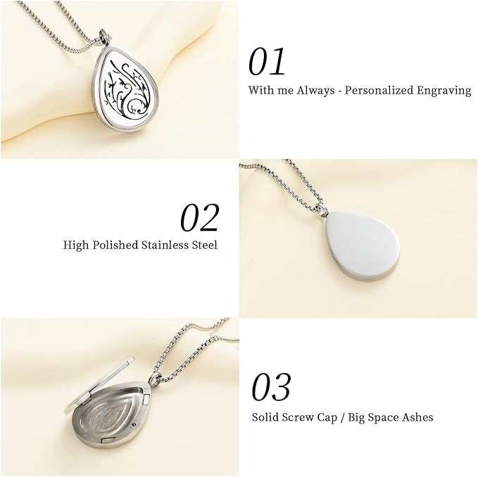 Tree of Life - Stainless Steel Teardrop Aromatherapy Essential Oil Diffuser Necklace Locket Necklace Pendant (Silver Tone)