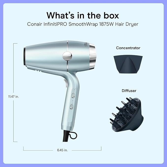 Conair SmoothWrap Hair Dryer | Fast Drying with Smooth Results for Curly and Thick Hair, Mint, 910L