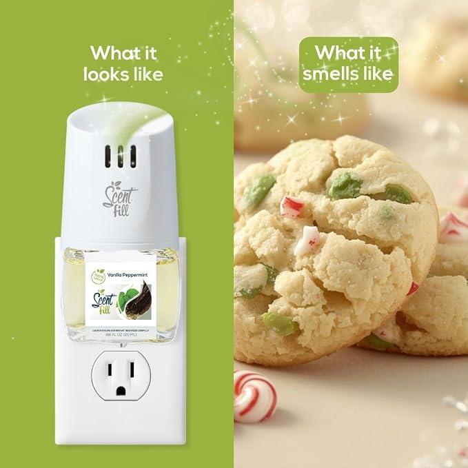 Scent Fill 100% Natural Vanilla Peppermint Plug in Air Freshener, Scented Oil Refills, 3 Refills