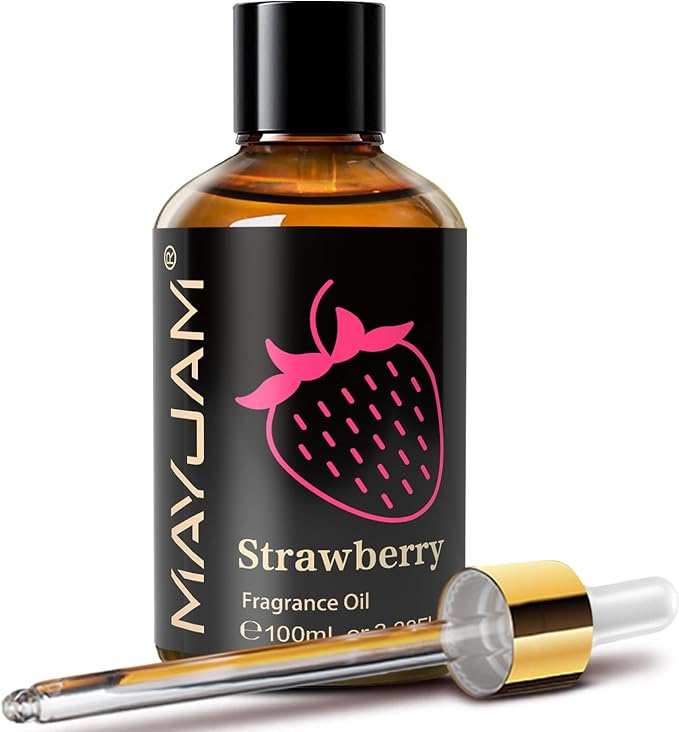 MAYJAM 100ML/3.38FL.OZ Strawberry Fragrance Oils with Glass Dropper, Essential Oils for Diffusers for Home, Long Lasting Scented Oils for Diffusers Soap Candle Making