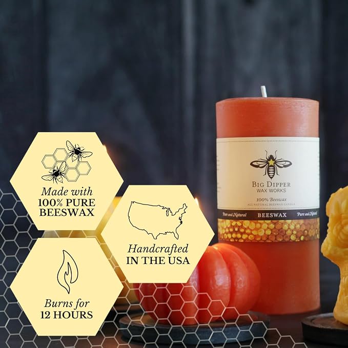 Big Dipper Wax Works Beeswax Aromatherapy Candle, Radiance, Pillar Candle, Ylang Ylang & Tangerine Scented, 40-Hour Burn, Pure Essentail Oils, 2" x 4.75"