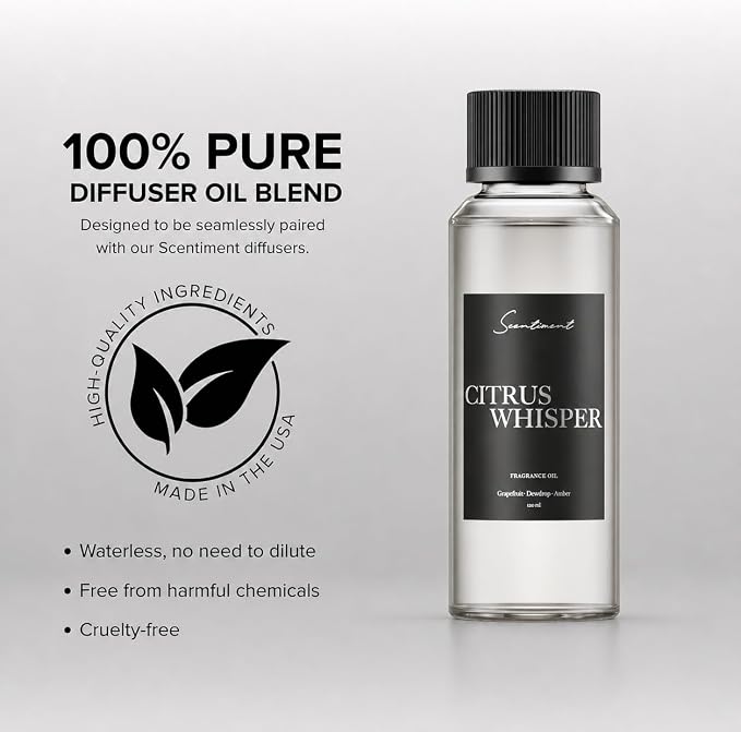 Scentiment Citrus Whisper Diffuser Oil - Premium Hotel Scent with Notes of Grapefruit, Dewdrop & Warm Amber Home Scent, Hotel Fragrance Oil Diffuser Refill - 4.06 fl oz (120 mL)