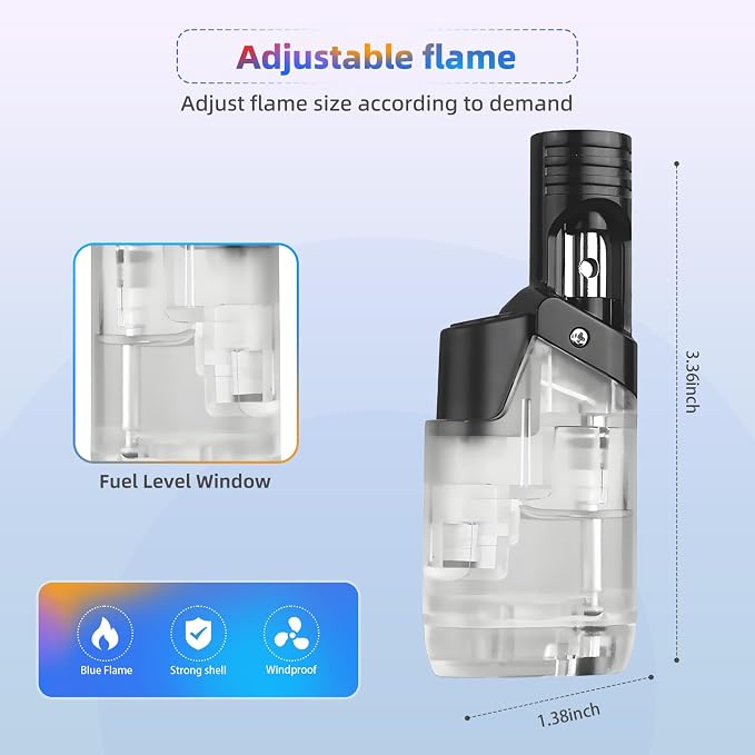 Torch Lighter, 2 Pack Mini Butane Refillable Jet Flame Torch Lighters, Windproof for Candles Grill BBQ Fireworks Camping (Butane Not Included)
