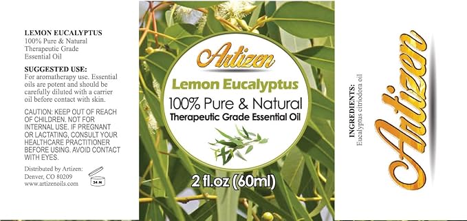 Artizen Lemon Eucalyptus Essential Oil Therapeutic Grade – Large 2oz Bottle for Aromatherapy & Topical Use – (Pure & Natural)