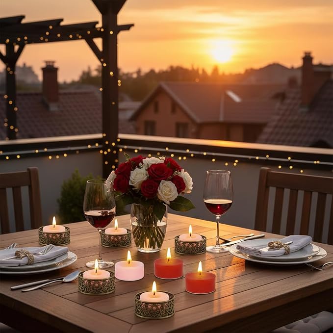 Rose Scented Tea Light Candles 12 Pack Gradient Red Hand Poured Smokeless 4 Hours Clean Burning Small Round Clear Cup Tealight Candles for Mother's Day Romantic Dinner Wedding Centerpiece Cozy Evening