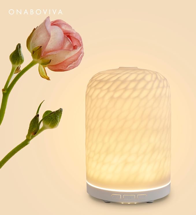 Essential Oil Diffuser - 2.4MHz Ultrasonic Ceramic Diffuser with Pulse/Continuous Mist & Night Light, Waterless Auto-Off, Silent Aromatherapy Diffuser for Home, Office, Yoga, Spa, Gifts & Home Decor.