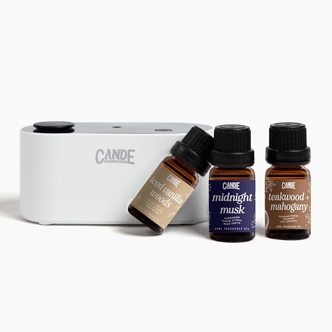 CE CRAFT Waterless Travel Diffuser Gift Set - Rechargeable Diffuser for Aromatherapy - Includes 3 Fragrance Oils - Fragrance Dispenser for Office and Home - Masculine, White Scents