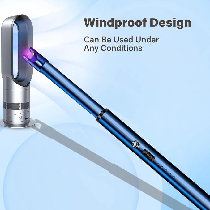 Electric Candle Lighter Windproof USB Rechargeable Flameless Long Neck Lighter for Candles Gas Stove Fireplace BBQ Kitchen Grills (Blue)