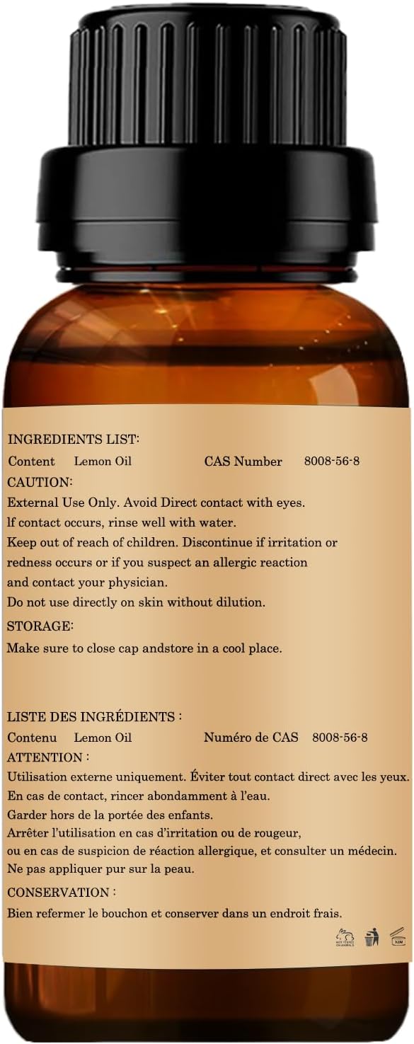 Lemon Essential Oils 10ML, 100% Pure and Natural Essential Oil for Aromatherapy Diffuser - 0.33 Fl Oz/Lemon