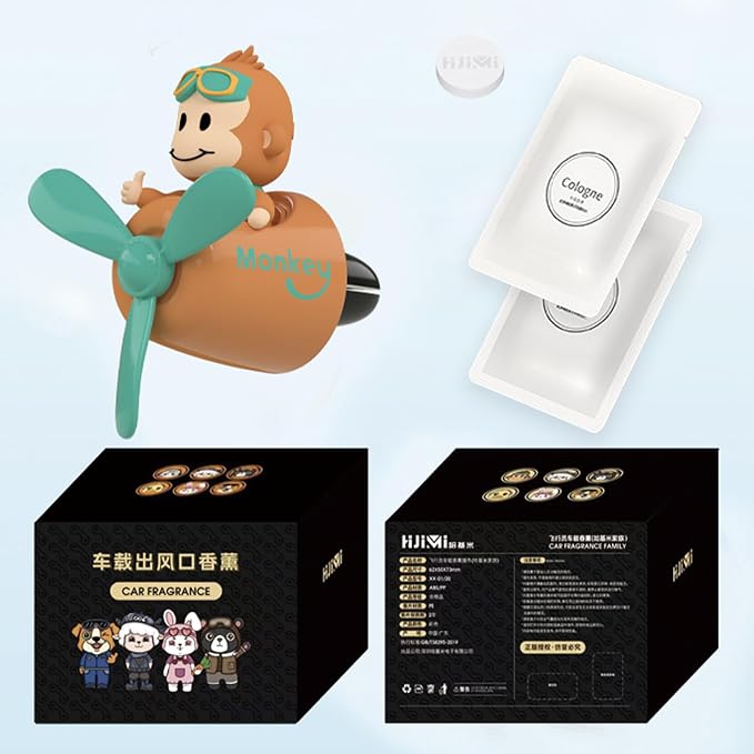 Pilot Monkey Cute Car Diffuser - Rotating Propeller Cartoon Automotive Air Outlet Fan Creative Car Perfume Decoration - Automotive Air Fresheners