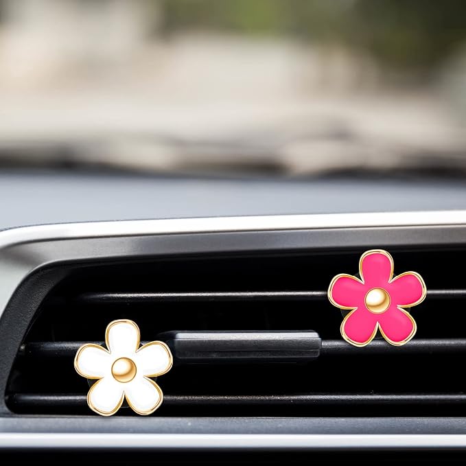 Frienda 6 Pcs Daisy Flower Air Vent Clip Accessories Air Conditioning Outlet Clip Car Air Freshener Dashboard Accessories Charm Car Inter Decor(3 cm, 3.3 cm,Red, White, Black)