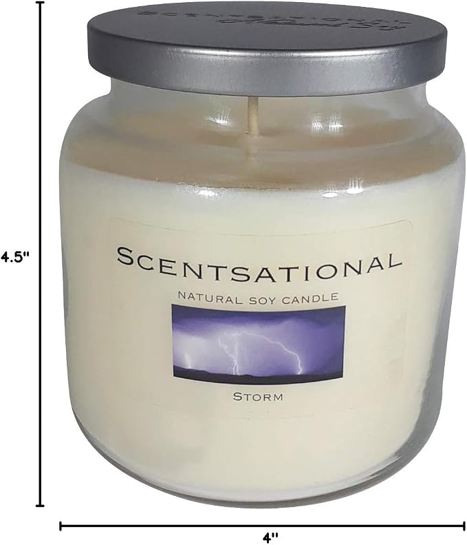 Scentsational Storm Jar Scented Candle - Fresh After Rain Breeze - Hand-Poured White Natural Soy Wax with Wooden Lid - Single Lead-Free Wick - 19 oz