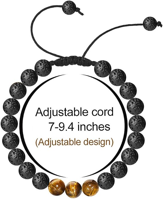 M MOOHAM Mens Bracelet - Beaded Natural Stone 8mm Tiger Eye Matte Agate Lava Rock Bracelets for Men Teen Boys Grandpa Dad Birthday Gifts Jewelry
