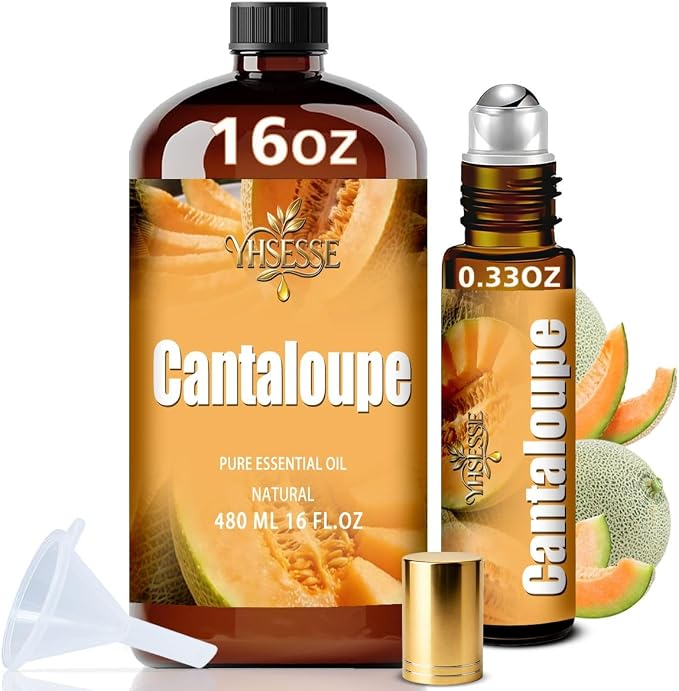 Cantaloupe Essential Oil, Cantaloupe Oil 16 Fl Oz 480ml for Diffuser Yoga Soap & Candle Making – with 0.33 Oz Roller Ball & Funnel YHSESSE Essential Oils