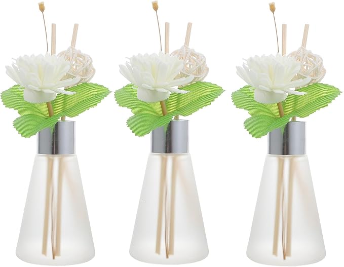 Artibetter Aroma Diffuser Glass Bottle with Dried Flower Rattan Sticks, 3pcs Ocean Scented Essential Oil Diffuser Set for Bathroom Home Decoration