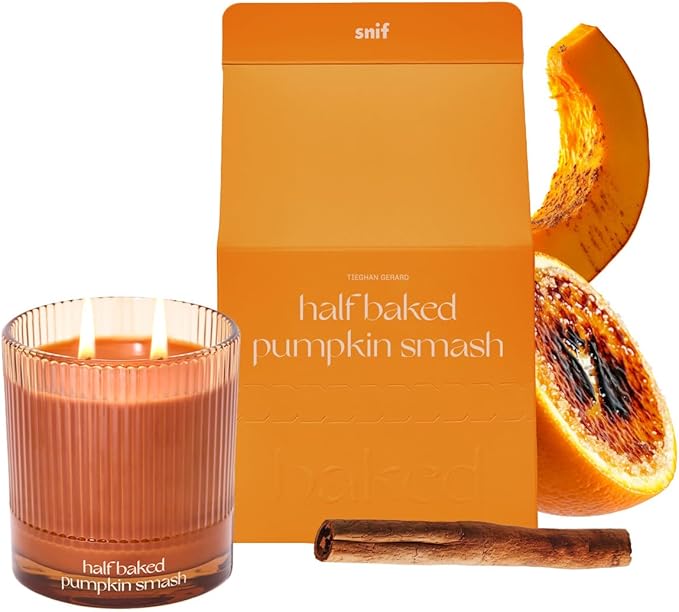 Half Baked Pumpkin Smash Scented Candle by Snif, Festive Fall Candle, 50+ Hours, 100% Cotton Fiber Wicks, Soy Wax Blend, Non-Toxic, Vegan, 8.5oz