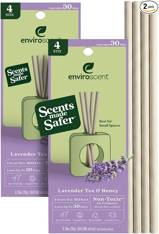 Enviroscent Non-Toxic Air Freshener Scent Stix™ Refills - Compatible with Enviroscent Scent Stix™ Liquid-Free Diffuser Kit - Fragrance Lasts Up to 60 Days - Lavender Tea & Honey (Pack of 2)