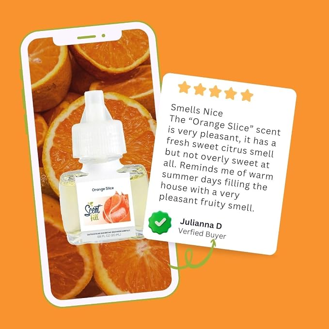 Scent Fill Orange Slice Plug in Air Freshener, Scented Oil Refills, 2 Refills + Diffuser