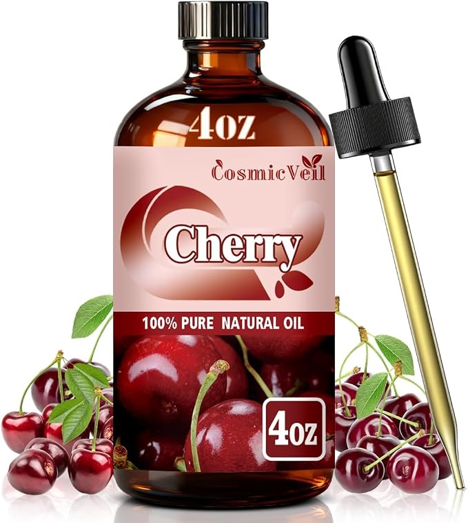 Cherry Essential Oil Cherry Oil for Aroma Diffuser,Humidifier,Home Fragrance,Cleaning,Body Care,Massage,Yoga,DIY Candle,DIY Soap CosmicVeil（Cherry，4 Fl Oz (Pack of 1)）